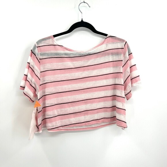 NWT URBAN OUTFITTERS Mouchette Pink White Striped Lightweight Crop Top Medium - Picture 2 of 5